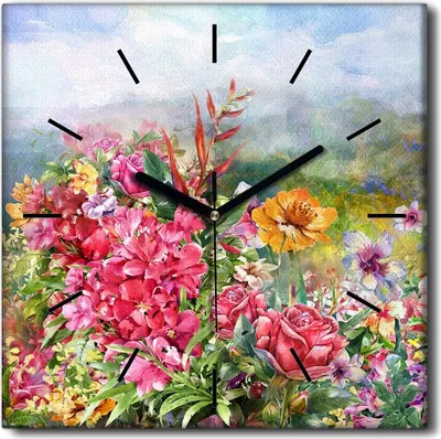 Produktbild von Coloray Uhr auf Leinwand 30x30 cm Wand Uhr Dekoration Wohnzimmer Segeltuch schwarze Hände -Aquarelllandschaft.