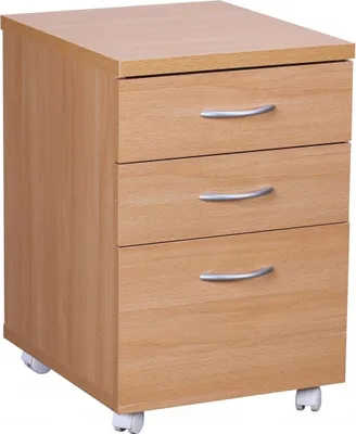 Produktbild von Rollcontainer OTTAWA 40 x 60 x 45 cm Unterschrank mit Rollen Buche, Rollwagen mit Schubladen, Roll-Schrank Büro, Kosmetikwagen Make Up Wagen, Container unter Schreibtisch