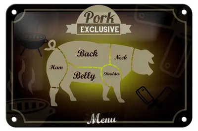Produktbild von Blechschild Fleisch 18x12cm Schnitte Pork exklusive Menü