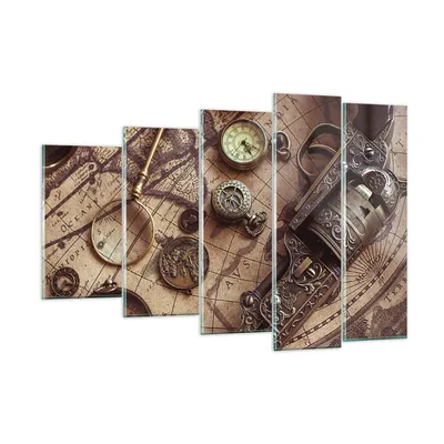 Produktbild von Bilder auf glas - 5 Teile - Kartographie Vintage Kompass - 150x100cm - Glasbilder - Wandbilder - Bilder - Wanddekoration aus Glas - Glas Bilder - Wandbild auf Glas - GEG150x100-4582