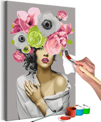 Image de Peinture par numéros Femme Fleurs Portrait 40x50 cm Kit de peinture avec cadre en bois sur toile pour adultes Enfants Peinture Kit DIY peint à la main