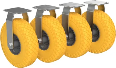 Immagine prodotto di 4 x Ruota fissa con ruota inPoliuretanoØ 260 mm 3.00-4 cuscinetto a sfere rullo di trasporto a prova di foratura, giallo/grigio