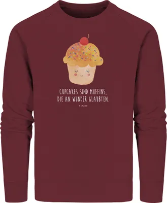 Produktbild von Mr. & Mrs. Panda Baumwoll Pullover Cupcake Größe XS - Burgundy - Geschenk, Sweatshirt, Küche Deko, Backen, Motivation Sprüche, Wunder, Muffin, Nachhaltiger, Lustige