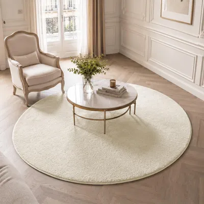 Produktbild von VOUNOT® Weicher Kurzflor Teppich Wohnzimmer mit Antirutschmatte ф160 cm Beige