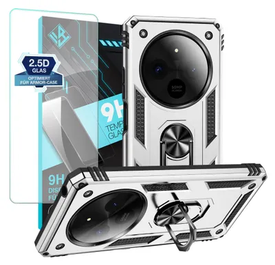 Produktbild von Armor Outdoor Handyhülle für Xiaomi Redmi 14C Handy Panzer Case Schutzhülle mit 9H Displayglas Displayschutz Farbe: Silber