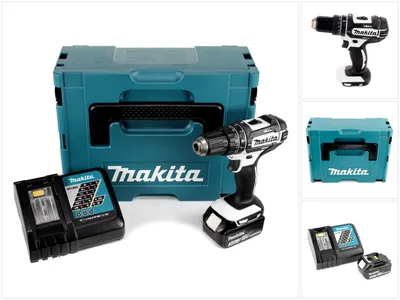 Immagine prodotto di Trapano avvitatore a percussione a batteria Makita DHP 482 RF1J W 18 V 62 Nm + 1 batteria da 3,0 Ah + caricabatterie nel Makpac