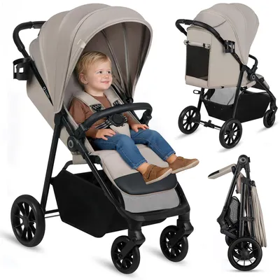 Obrázok produktu pre Lionelo Emerald Buggy detský kočík ľahký, 91 cm ležadlo, XXL strieška UPF50+, skladanie jednou rukou, EVA kolesá, odpruženie, košík - béžová