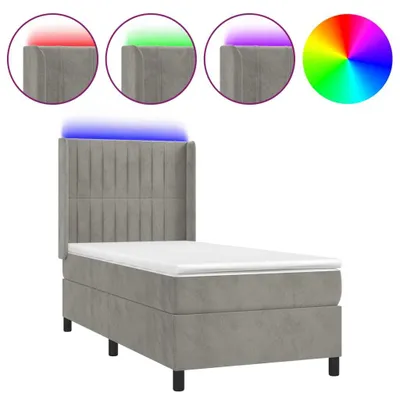 Productafbeelding van vidaXL Boxspringbed met matras en LED-verlichting, lichtgrijs, 80x200 cm, fluweel