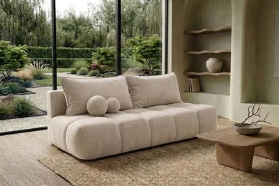 Zdjęcie produktu dla Sofa z funkcją spania i pojemnikiem, tkanina welurowa Bluvel, Kremowy, COCO