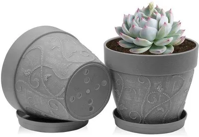 Productafbeelding van Bloempotset, 2 stuks - 17,5 cm, terracotta-look met bijpassende onderzetters