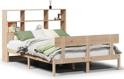 Produktbild von vidaXL Massivholzbett mit Regal ohne Matratze 160x200 cm Kiefernholz