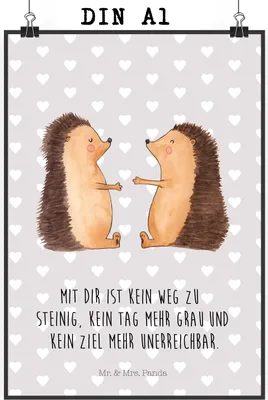 Produktbild von Mr. & Mrs. Panda Bild Igel Liebe DIN A1 - Grau Pastell - Geschenk, Freundin, Verlobung, Hochzeit, Plakat, Hochzeitstag, wanddeko, Kunstdruck, Wandbild, drucke
