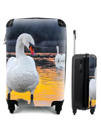 Produktbild von MuchoWow® Koffer Handgepäck Trolley Rollkoffer Kleine Reisekoffer mit 4 Rollen - Schwan - Vogel - Sonnenuntergang - Wasser - Cabin Size < 55x40x23 cm & 55x40x20 cm - Fotokoffer - Kabinenkoffer - Boardgepäck - Reise-Box - Reisekoffer - Reisegepäck - Koffer mit Bild - Trolley für Kinder