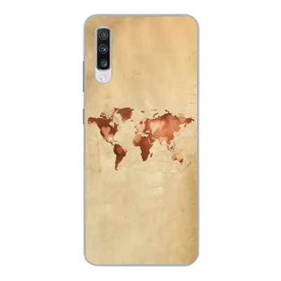 Produktbild von MuchoWow® Handyhülle Schutzhülle Hülle für Samsung Galaxy A70 Weltkarte - Herz - Braun Silikon Softcase Handy Hülle - Schutzhaube
