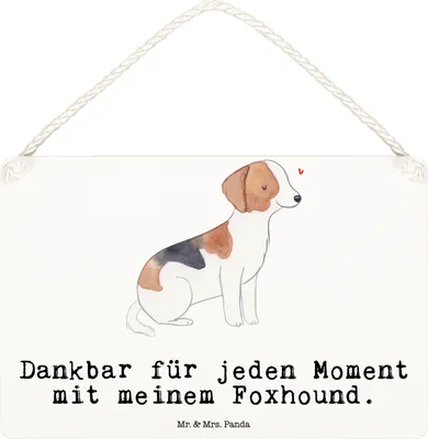 Produktbild von Mr. & Mrs. Panda Schild Foxhound Moment DIN A6 - Weiß - Geschenk, Holzschild, Türschild, sprüche, holzbild, Jagdhund, Laufhund, Deko Wandbild