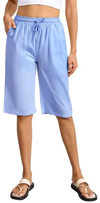 Produktbild von Kurze Shorts mit hoher Taille – Sommerliche Baumwoll-Bermudas – Kordelzug-Bund – Lange Shorts – Taschen – Atmungsaktiv und bequem – Bermudas