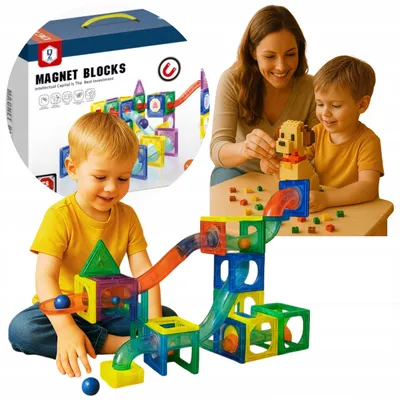 Zdjęcie produktu dla Klocki Magnetyczne Tor Kulkowy Kulodrom 78 el. Zestaw Konstrukcyjny 3D
