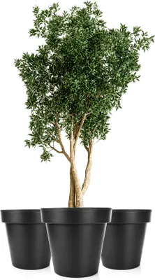 Produktbild von BigDean 3X Blumentopf XXL ø60 cm Classic anthrazit - mit 360 Grad Rollen wiederverschließbarer Wasserablauf - wetterfester Kunststoff - Pflanzkübel