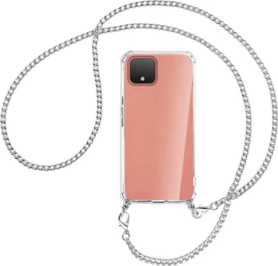Produktbild von Handykette Backcover-Schutzhülle mit Band (Metall silberfarben) für Google Pixel 4 XL - silberfarbene Kette