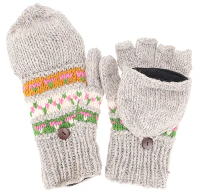 Produktbild von Handgestrickte Handschuhe, Klapphandschuhe Nepal, Wollhandschuhe - Grau, Uni, Wolle, Handschuhe & Handstulpen