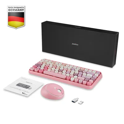 Produktbild von Perixx PERIDUO-713 DE, Mini Tastatur und Maus Set, Retro Vintage Design, rosa