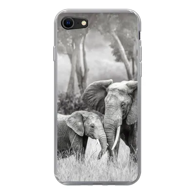 Produktbild von MuchoWow® Handyhülle Schutzhülle Hülle für iPhone SE 2022 Elefant - Tiere - Natur - Schwarz und weiß Silikon Softcase Handy Hülle - Schutzhülle