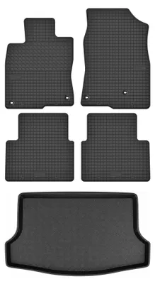 Image de Tapis en caoutchouc + bac de coffre pour Honda Civic X 2017-2021 (hayon) – 5 pièces, noirs, sur mesure