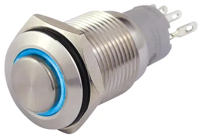 Produktbild von Vollmetalltaster mit Ringbeleuchtung, blau, 16mm-Ø, 250V, 3A, Lötanschluss
