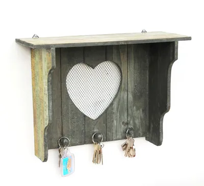 Produktbild von DanDiBo Schlüsselleiste mit Ablage Holz A12020 Wandregal mit Herz Schlüsselregal Schlüsselbrett Schlüsselboard Schlüsselhaken Wandkosole Vintage Shabby Hakenleiste Regal Briefablage