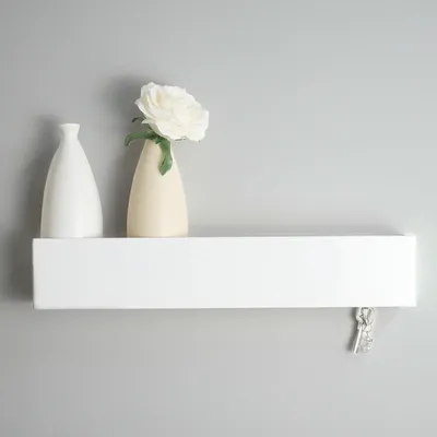 Produktbild von Schlüsselbrett mit Ablage, 43,5 cm. Moderner Schlüsselhalter, Schlüsselablage als Wandelement für Flur, Schlafzimmer und Wohnzimmer (weiß).