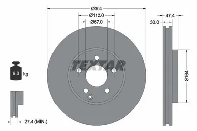 Obrázok produktu pre 2 brzdové kotúče Textar 304 mm vpredu pre Mercedes W211 E 240-350