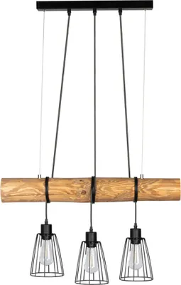 Produktbild von Pendelleuchte, 3-Flammig, Kiefernholz, schwarz, L 70 cm
