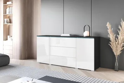 Obrázok produktu pre Kombinovaná komoda HERMINA 150 - čiernošedá / biela lesklá