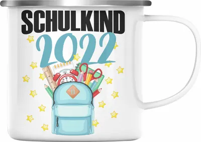 Produktbild von Trendation - Einschulung Mädchen Geschenk Schultüte Füllung Emaille Tasse Schulstart 1. Schultag Schuleinführung Schulanfang Geschenkidee Schulkind 2022 (Silber)