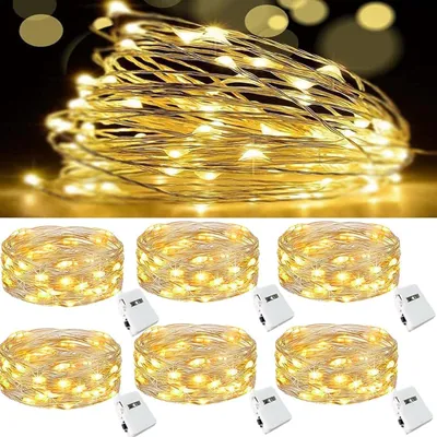 Mini LED-Lichterkette, 6er-Set, je 2 m, warmweiß, Batteriebetrieb