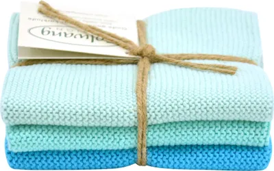 Produktbild von Solwang Wischtuch AQUA TÜRKIS HELL KOMBI gestrickt 3er Set Küchentuch Spültuch