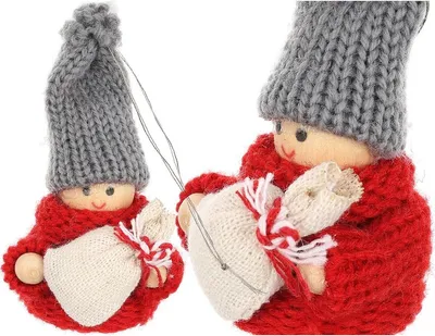 Productafbeelding van Decoratieve pop met zak, rood meisje, 7,5 cm