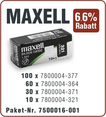 Produktbild von Maxell Aktionspaket Knopfzellen mit 321er, 364er, 371er, 377er