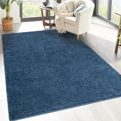Produktbild von Shaggy Hochflor Teppich Wohnzimmer - 200x200 cm - Blau - Einfarbige Schlafzimmer-Teppiche