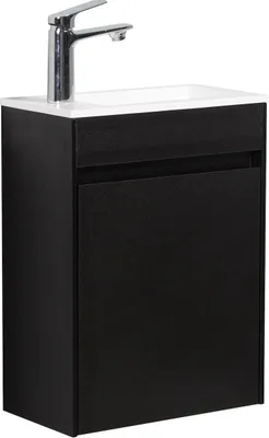 Produktbild von Badplaats Gäste-WC Waschtisch Set Sinta 40 x 22 cm Schwarz Holz - Badmöbel Set mit Waschbecken und Unterschrank, Vormontiert und mit Soft-Close