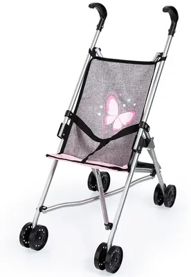 Image de Poussette de poupée grise/rose - Poussette de poupée