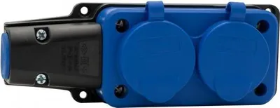 Image de Prise électrique en caoutchouc, multiprise 2x230 V 16 A IP54, bleue