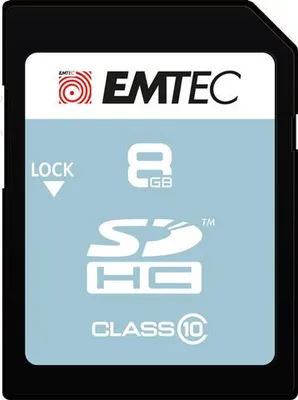 Produktbild von Emtec Classic, 8 GB, SDHC, Klasse 10, 20 MB/s, 12 MB/s, Schwarz, Grau, Weiß