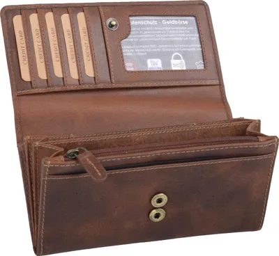 Produktbild von Damen Geldbörse aus Echtleder, braun, 14x10x3,5cm, mit 19 Kreditkartenfächern