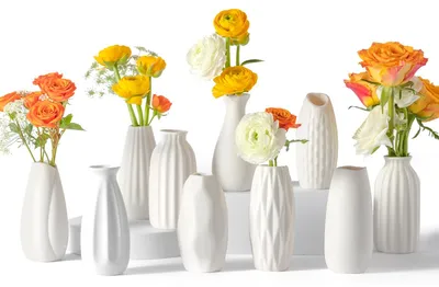 Mini-Keramikvasen, Set mit 10, weiß, Boho-Dekoration