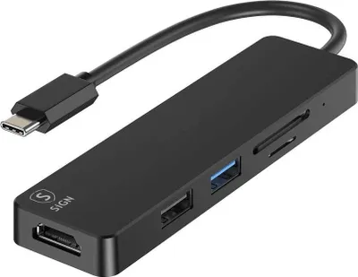 Zdjęcie produktu dla Adapter 5 w 1 USB-C HDMI 4K MicroSD, maks. 15 W, 5 V, 3 A - Czarny