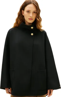 Productafbeelding van Tommy Hilfiger damesmantel, wollen funnelsnitjas met kraag, zwart (Black)