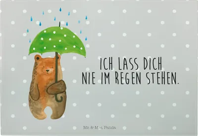 Produktbild von Mr. & Mrs. Panda Servierplatte Bär Regenschirm - Grau Pastell - Geschenk, Pärchen, Partner, Liebe, Schneidebrett, Teddy, Familie, Spruch, Glasschneidebrett, Großes