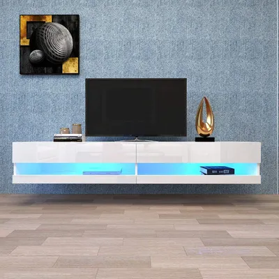 Produktbild von LED TV-Schrank, TV-Lowboard in Weiß mit LED-Beleuchtung, hochwertiges TV-Board mit viel Stauraum für Ihr Wohnzimmer 140x40x30.5cm, weiß