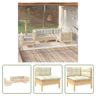 Produktbild von The Living Store 5-tlg. Garten-Lounge-Set mit Creme Kissen Kiefernholz